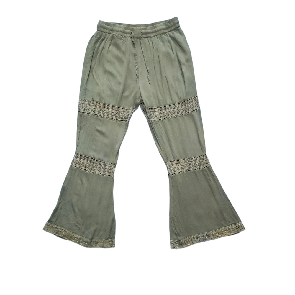 Olive Green Pants Flare Drawstring Wide Leg Boho Goblincore Forest Fairy XL